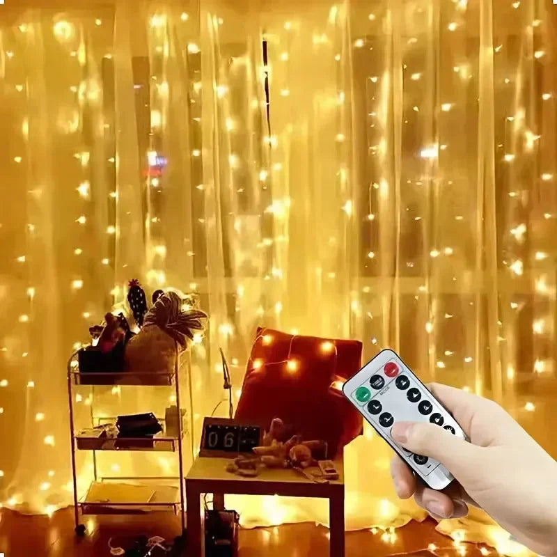 Christmas Home Decoration USB 8 Modes Fairy Garland Lights LED Curtain String Lights with Remote Control for Bedroom Wedding