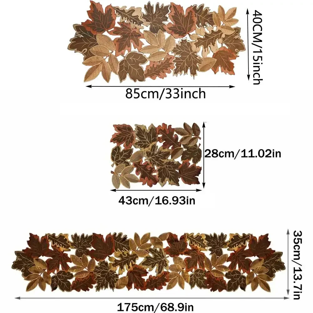 Autumn Maple Leaf Embroidered Table Runner – Rustic Thanksgiving & Fall Harvest Table Decor
