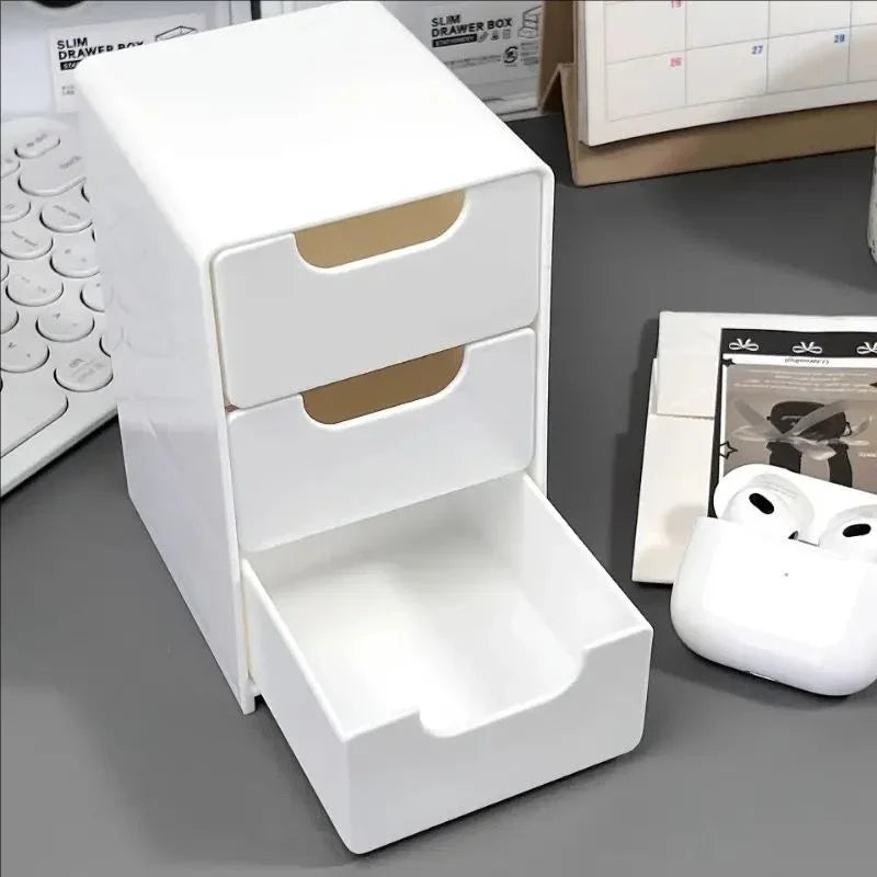 3-Tier Plastic Cosmetic Storage Box Organizer with Drawers Multifunctional Countertop Storage for Jewelry Office Supplies