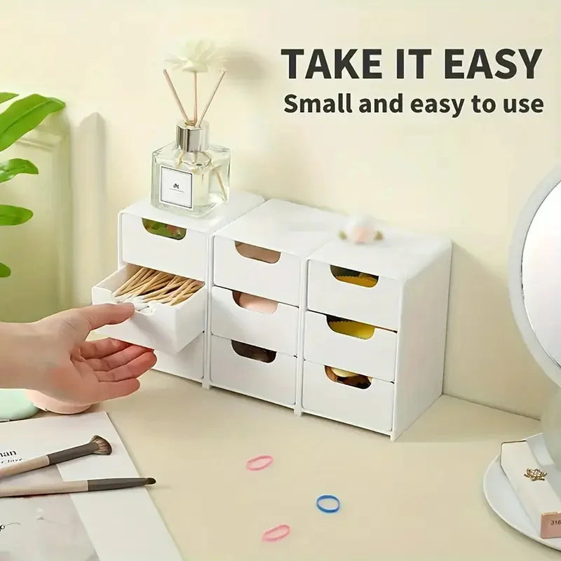 3-Tier Plastic Cosmetic Storage Box Organizer with Drawers Multifunctional Countertop Storage for Jewelry Office Supplies