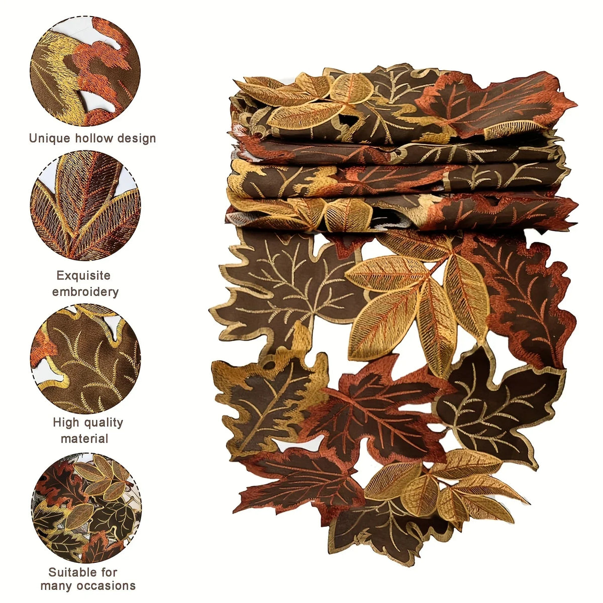 Autumn Maple Leaf Embroidered Table Runner – Rustic Thanksgiving & Fall Harvest Table Decor