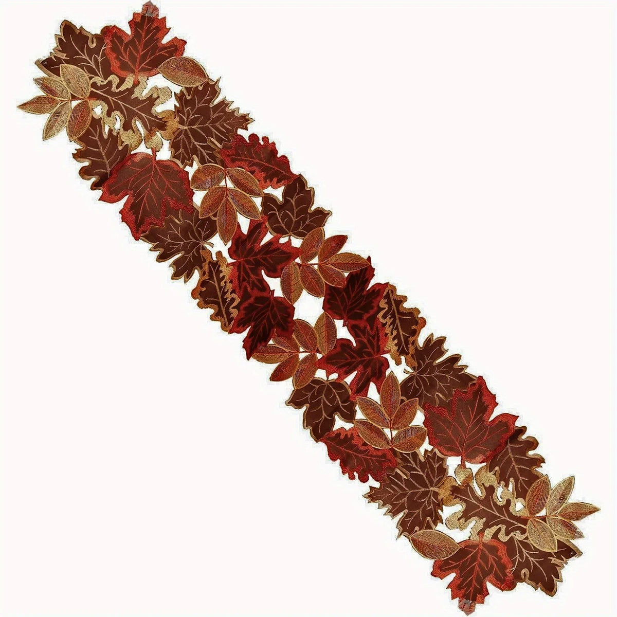 Autumn Maple Leaf Embroidered Table Runner – Rustic Thanksgiving & Fall Harvest Table Decor