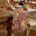 Autumn Maple Leaf Embroidered Table Runner – Rustic Thanksgiving & Fall Harvest Table Decor
