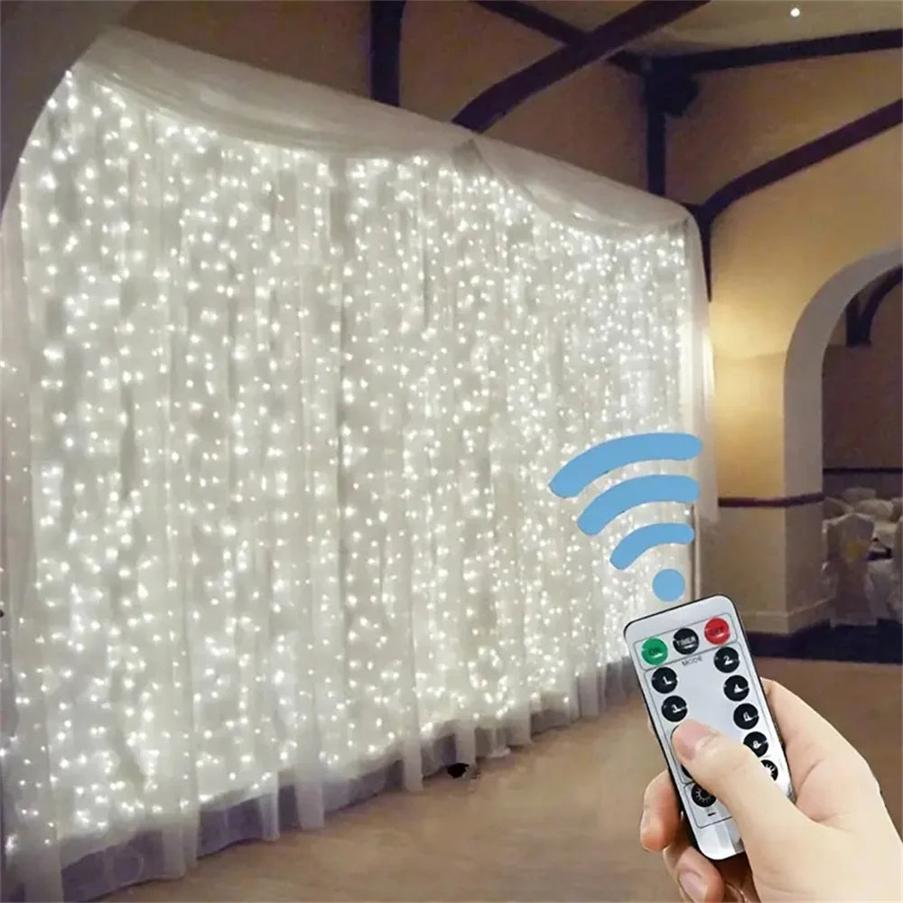 Christmas Home Decoration USB 8 Modes Fairy Garland Lights LED Curtain String Lights with Remote Control for Bedroom Wedding