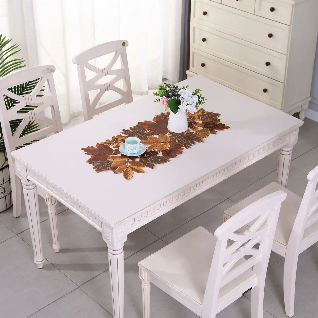 Autumn Maple Leaf Embroidered Table Runner – Rustic Thanksgiving & Fall Harvest Table Decor